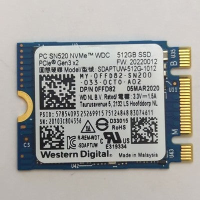 Western Digital PC SN520 512GB M.2 NVMe SSD PCIe Gen3 x2 2230