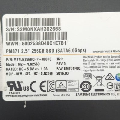Samsung PM871 256 GB 2.5 Zoll SATA III SSD Internes Solid State Drive