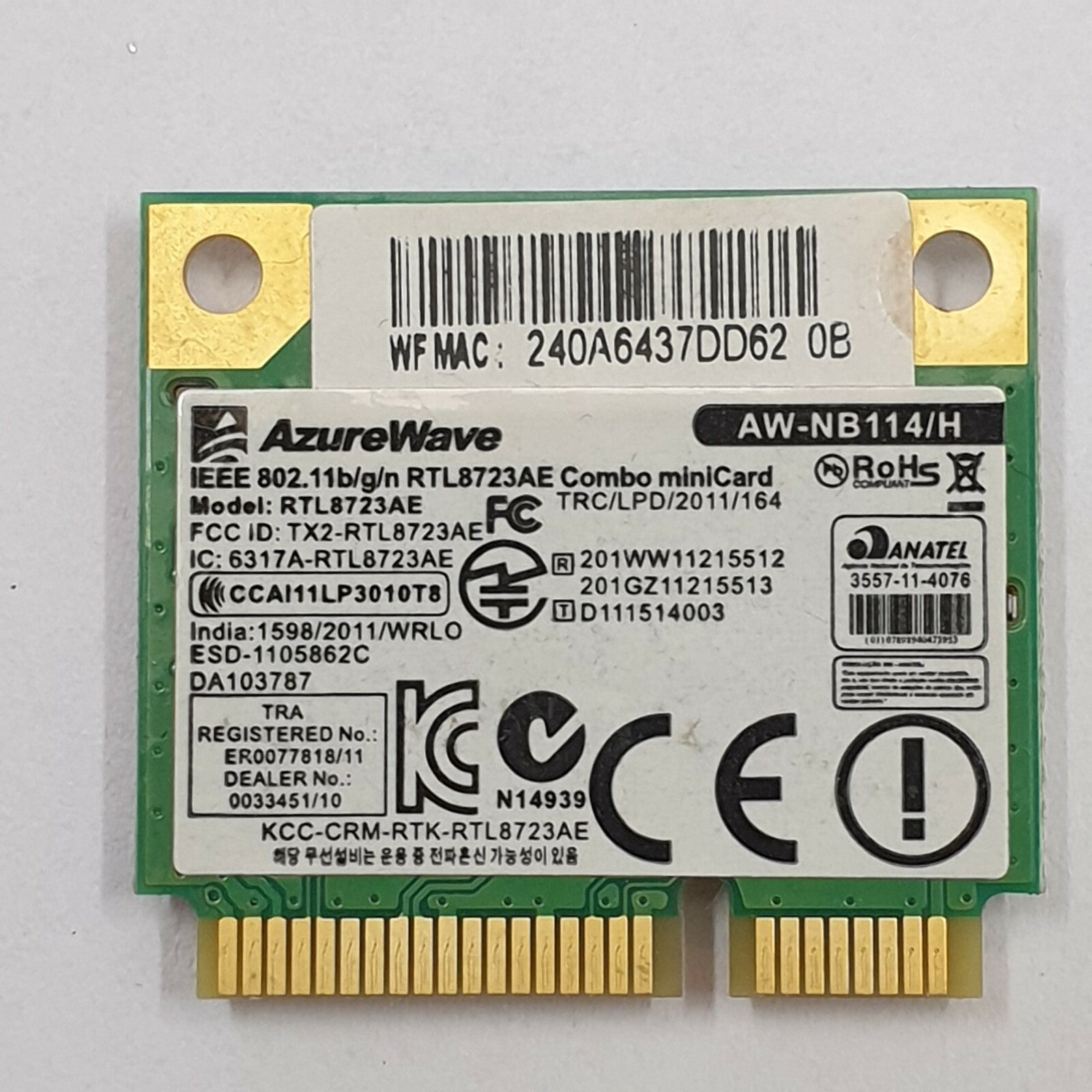 MSI GE70 WLAN Karte Wifi Card AzureWave RTL8723AE AW NB114H Combo Mini Card – Bild 2