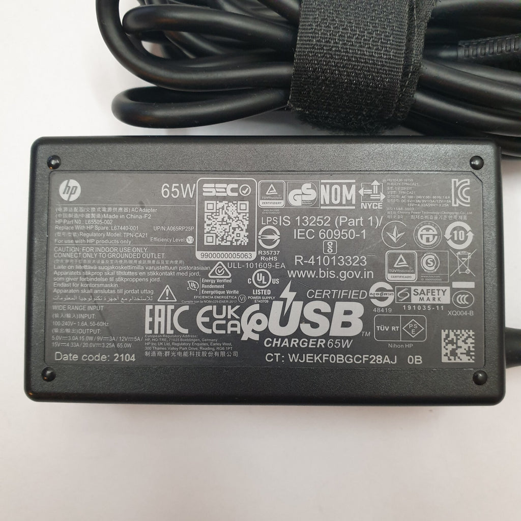 Original HP USB C Netzteil 65W Ladegerät Ladekabel Stromkabel Notebook Laptop
