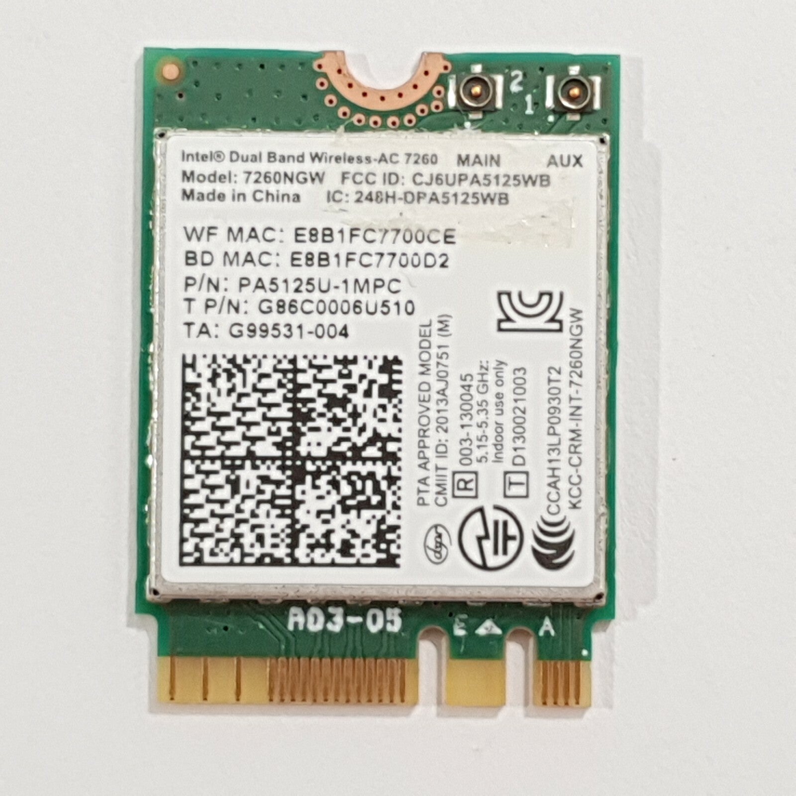 Toshiba Tecra Z40-A Serie WLAN Karte Intel 7260NGW Wireless AC WiFi Modul
