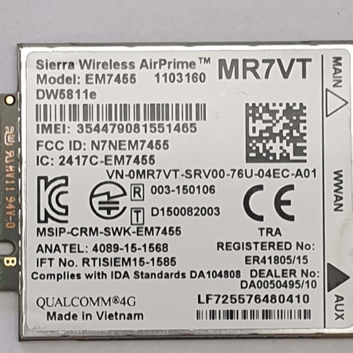 Dell Latitude 5480 WWAN LTE 4G Sierra Wireless EM7455 DW5811e Modul Karte