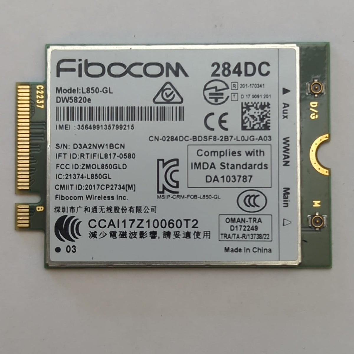 Dell Latitude 5430 LTE WWAN Modul Fibocom 4G Mobile Broadband Karte Card
