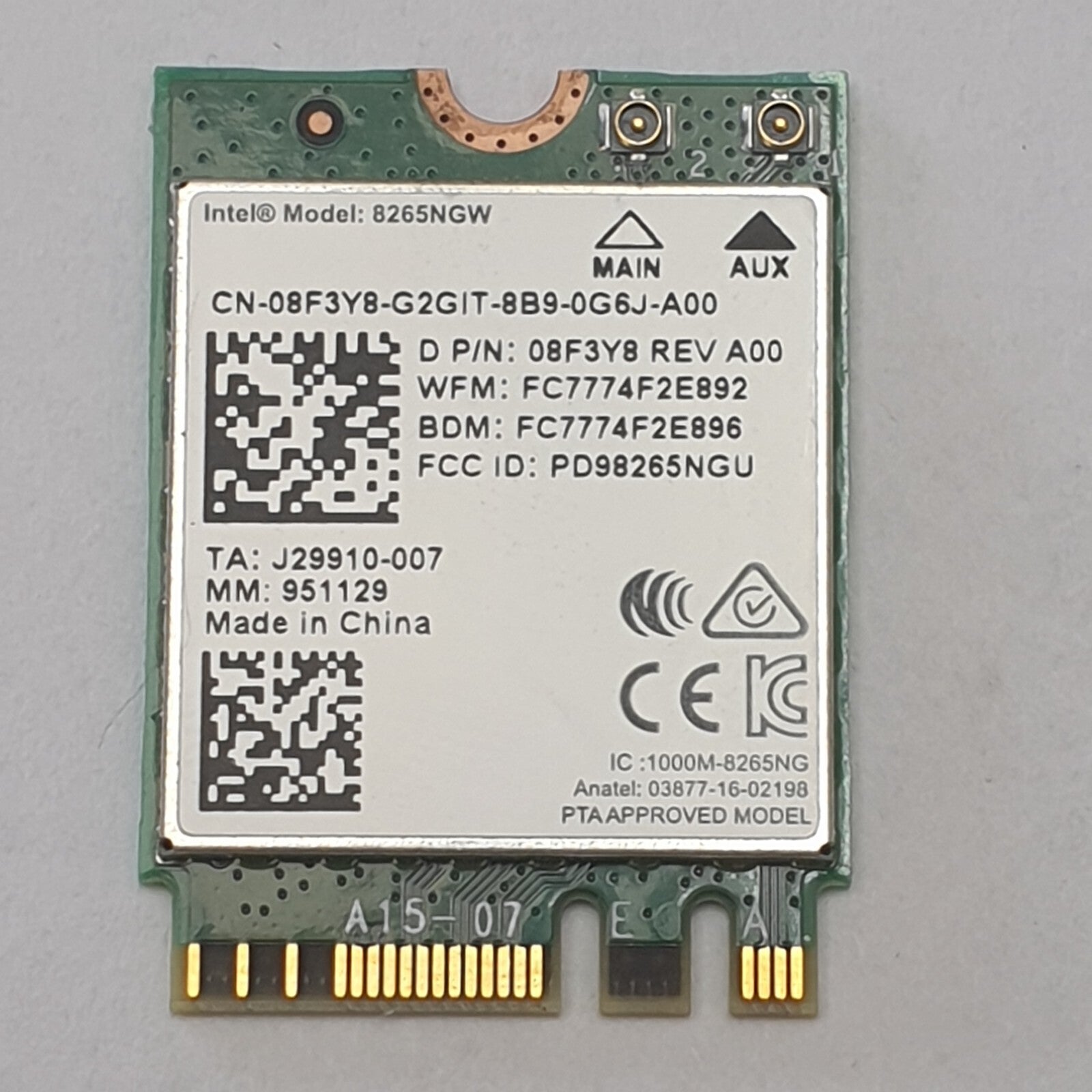Dell Latitude 5590 WLAN Bluetooth Karte Intel 8265NGW Wireless Modul