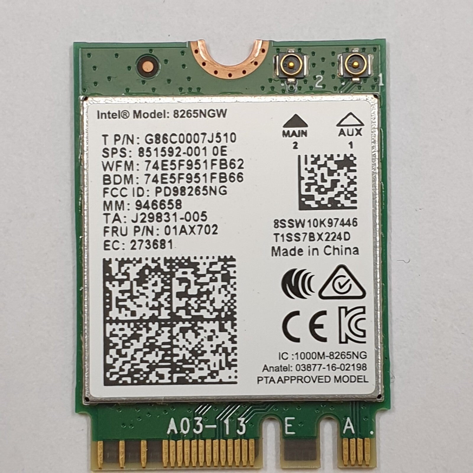 Lenovo ThinkPad T570 WLAN Bluetooth Karte Intel 8265NGW WLAN Bluetooth Karte