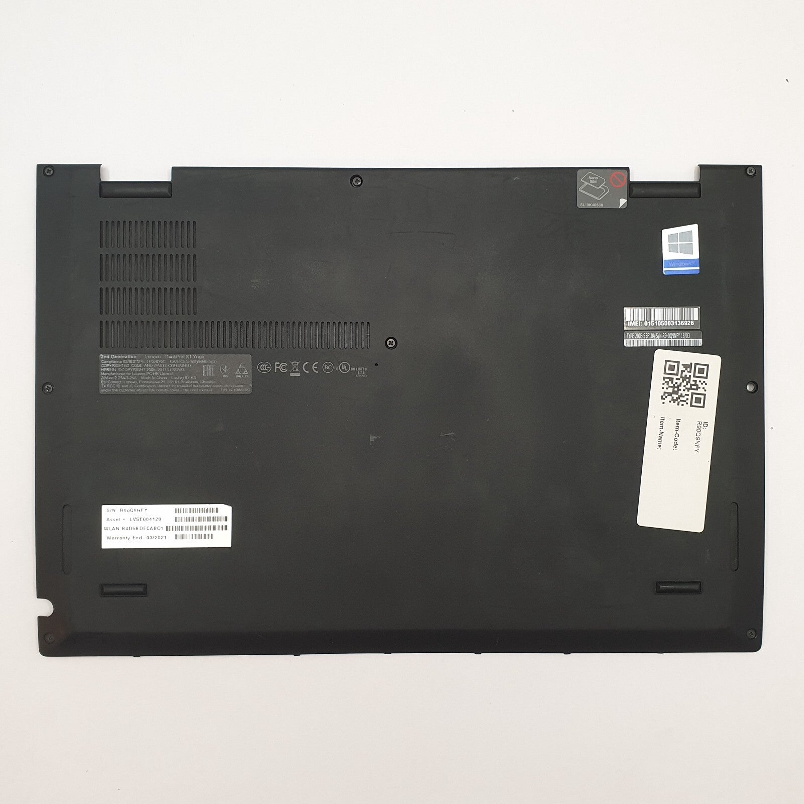 Lenovo ThinkPad X1 Yoga Gen 2 Gehäuse Unterschale Unterteil Bottom Base Cover