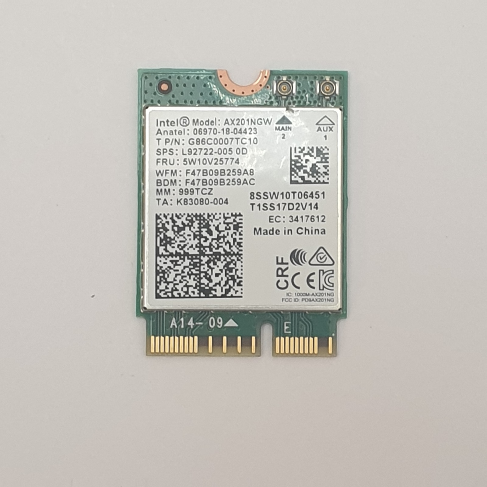 Lenovo ThinkPad L13 Gen 2 G2 WLAN Karte Intel AX201NGW M.2 WiFi Card