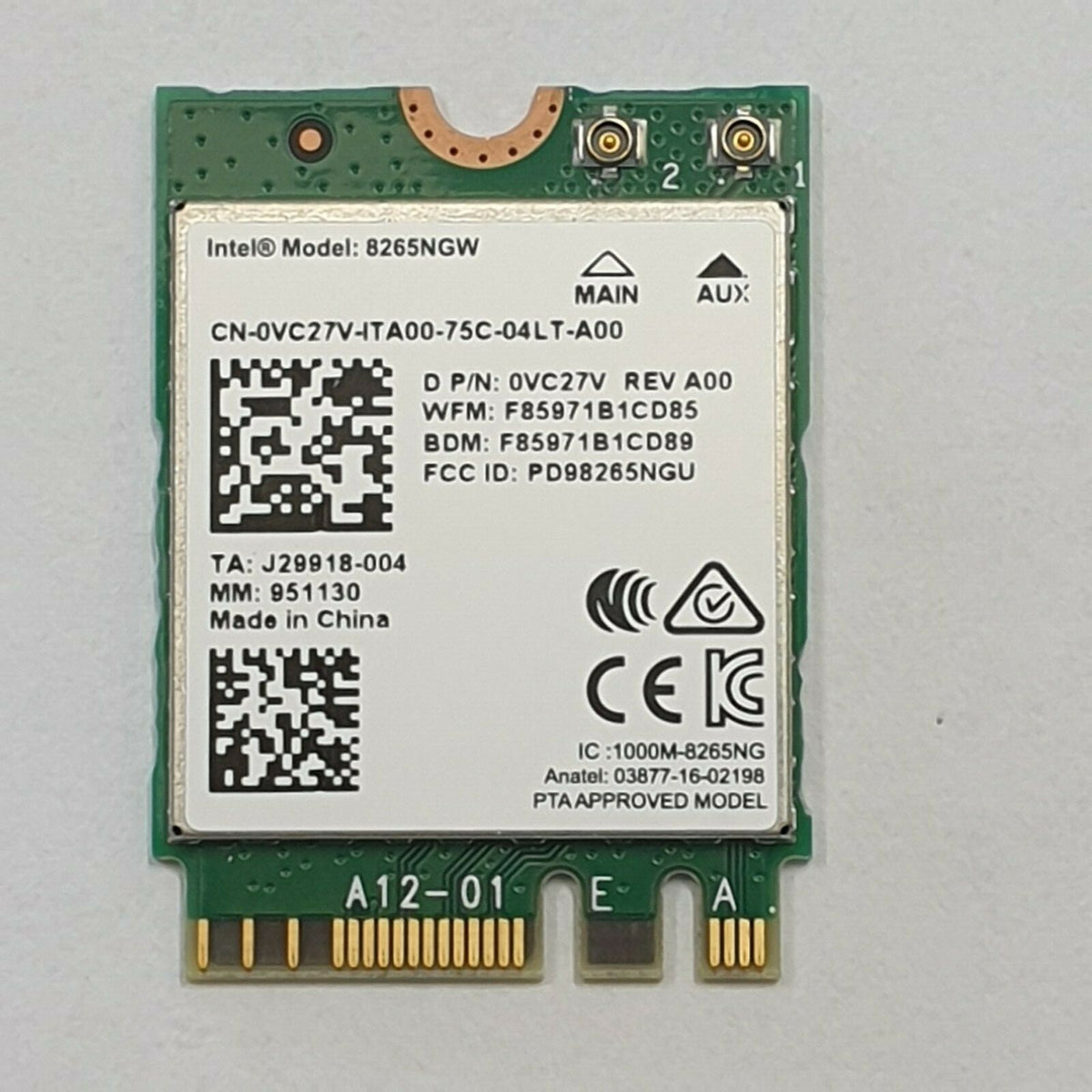 Dell Latitude 12 5285 WLAN Bluetooth Karte Intel 8265NGW Wireless Modul
