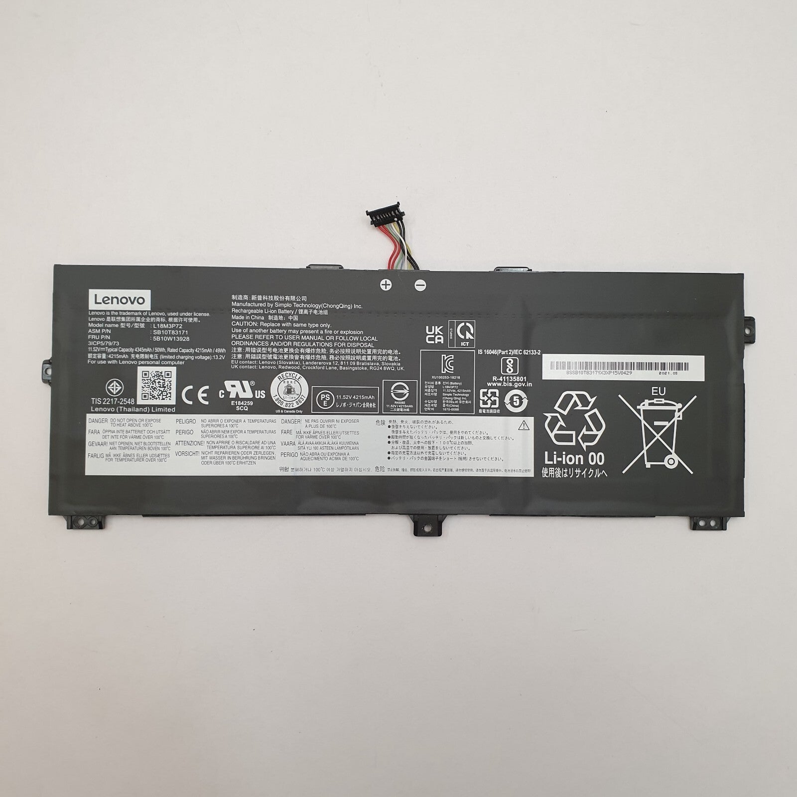 Lenovo Thinkpad X13 Yoga G1 Original Akku 4211 mAh Li-ion Battery Pack Gen 1