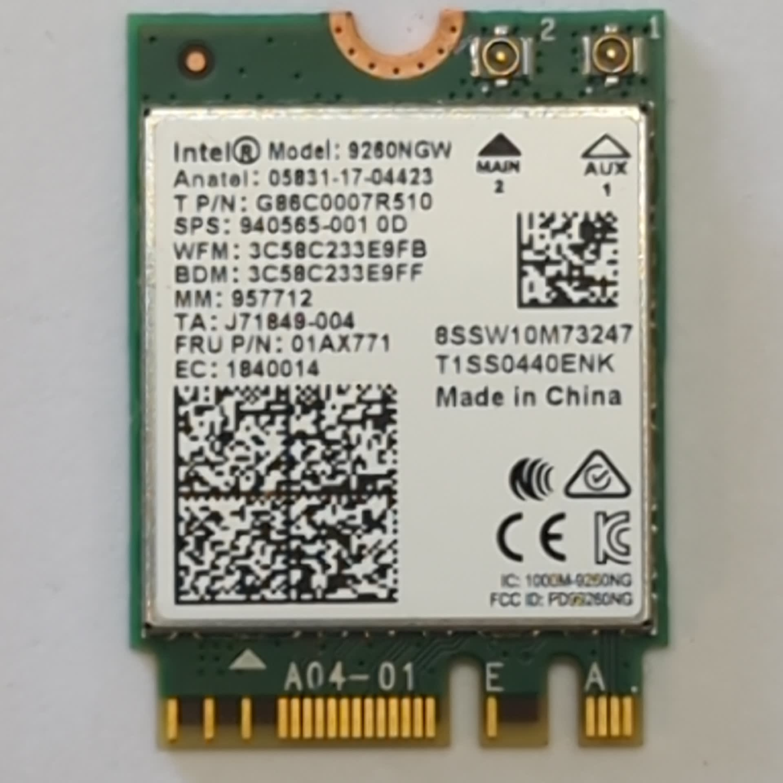 Lenovo ThinkPad L490 WLAN Karte WiFi Bluetooth Intel 9260NGW M2