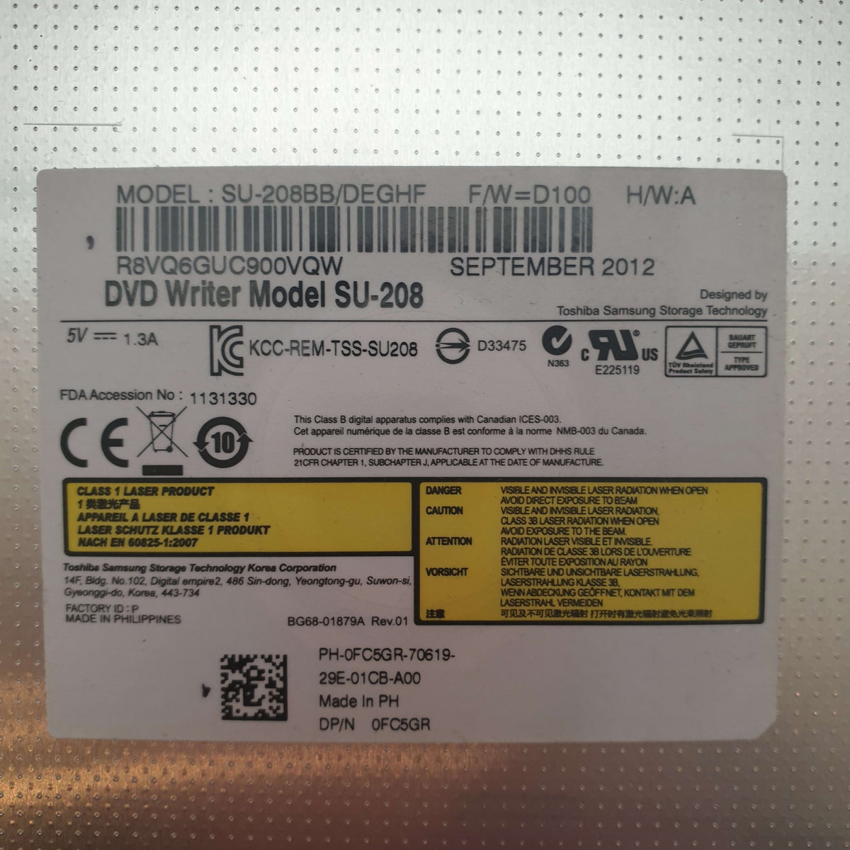 Dell Latitude E6330 DVD Brenner Laufwerk DVD RW Rom Writer Optisch Intern