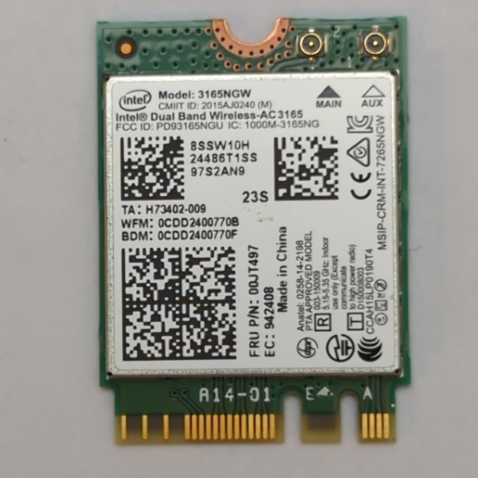 Lenovo V130-15IKB WLAN Karte Intel Dual Band Wireless-AC 3165NGW WiFi