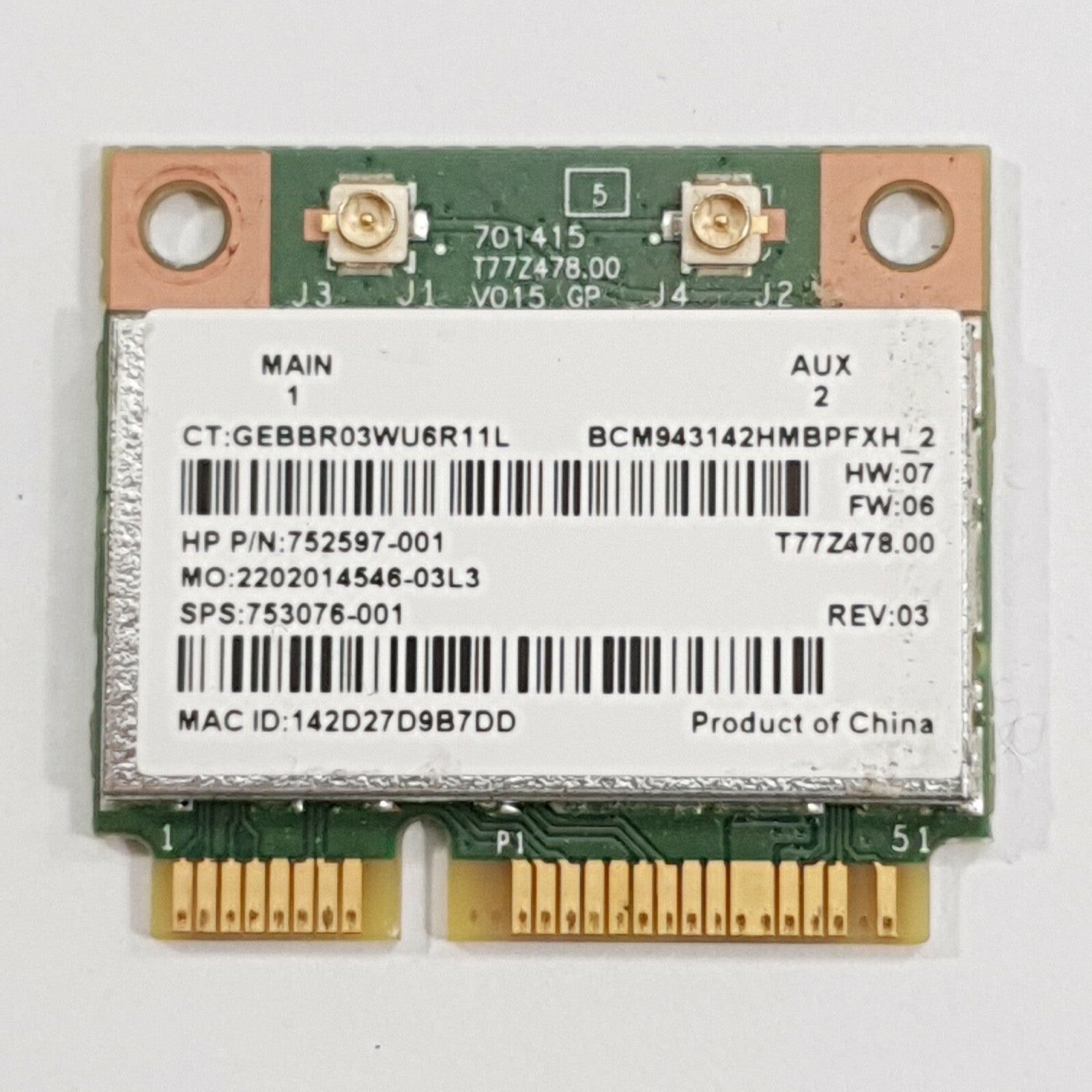 HP Pavilion 15 15-p serie WLAN Karte Broadcom BCM943142HMB Wireless WiFi