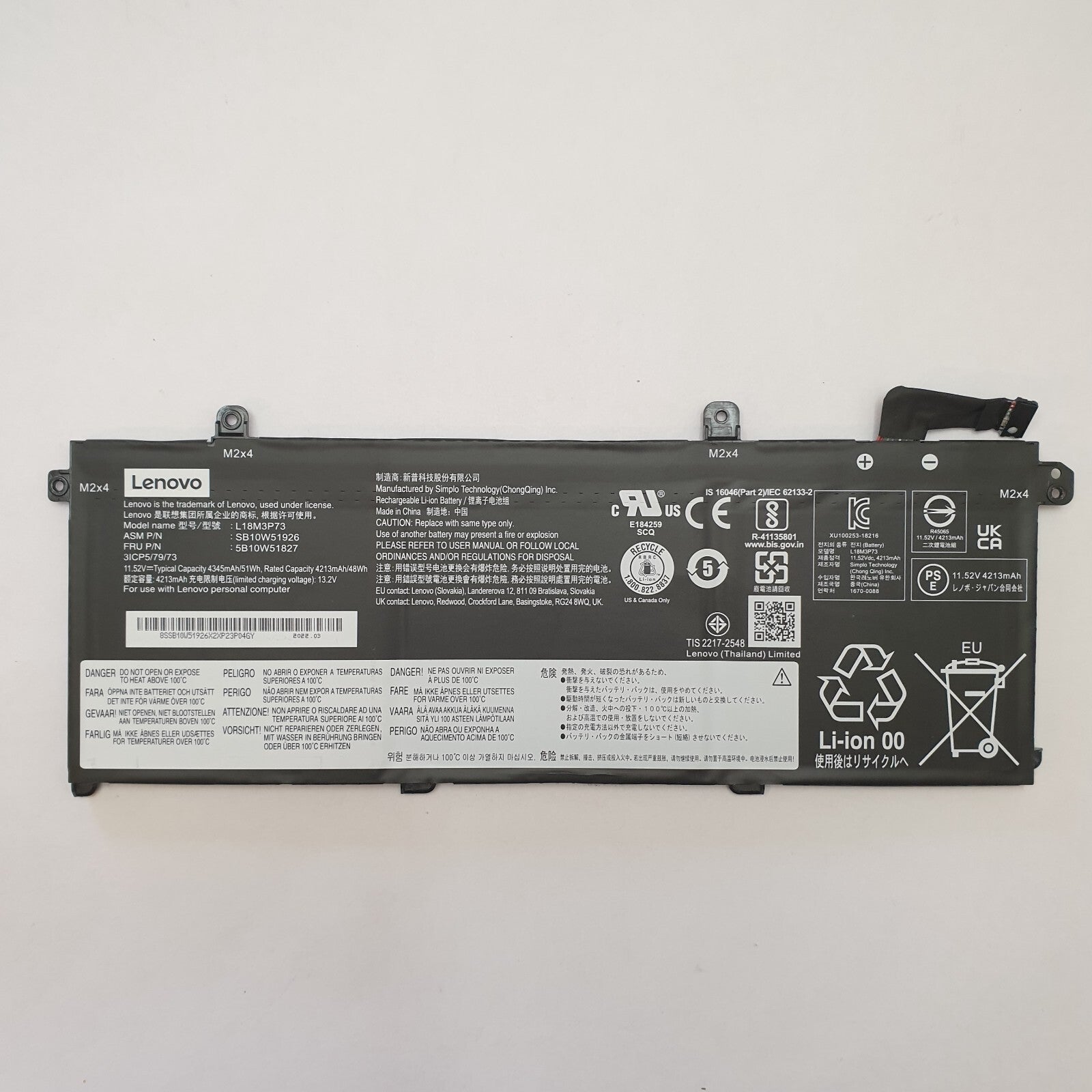Lenovo ThinkPad T14 Gen 2 G2 Original Akku 4213mAh Li-Ion Batterie Battery Pack