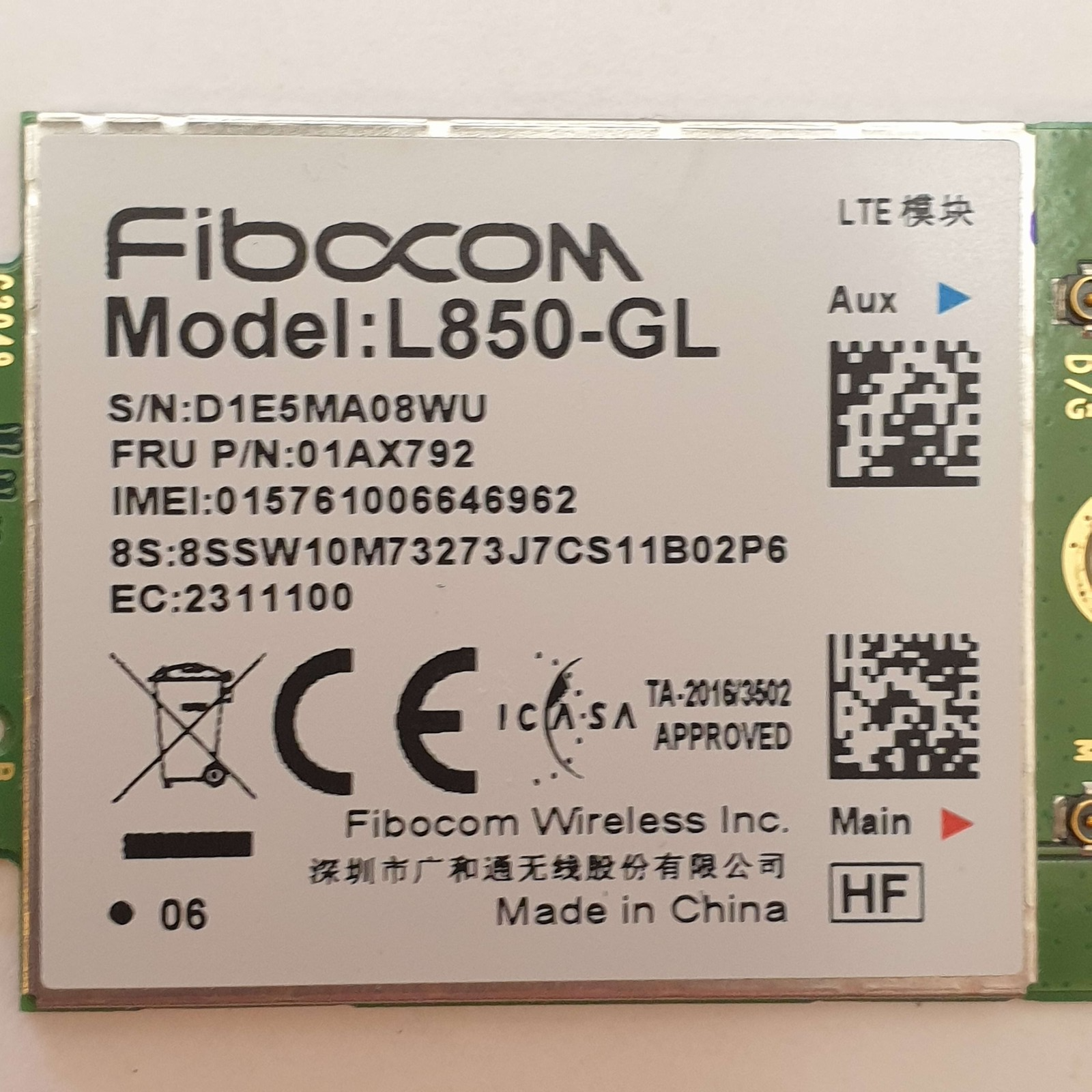 Lenovo ThinkPad X1 Yoga Gen 5 Fibocom L850 GL LTE WWAN Modem Karte – Bild 2