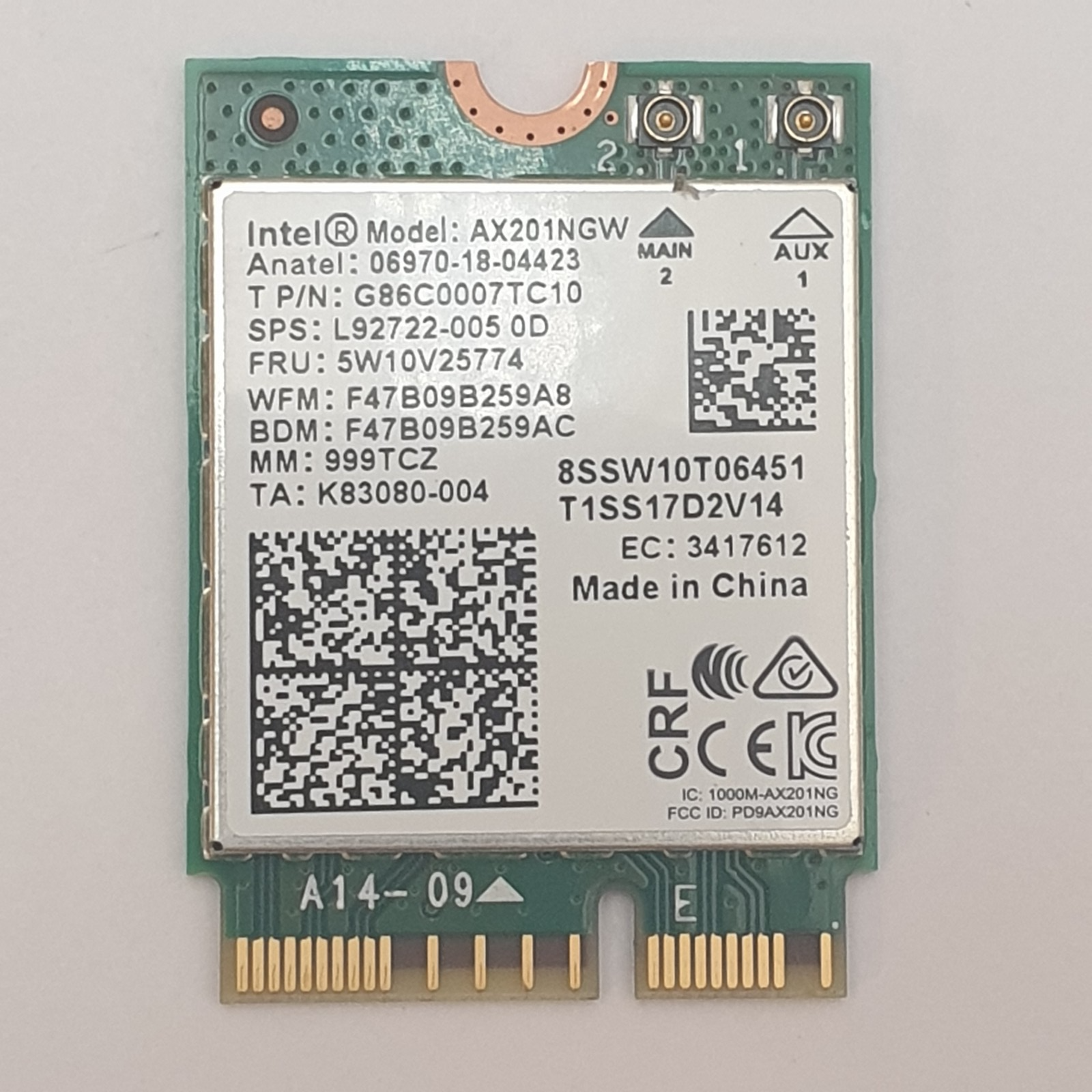 Lenovo ThinkPad L13 Gen 2 G2 WLAN Karte Intel AX201NGW M.2 WiFi Card