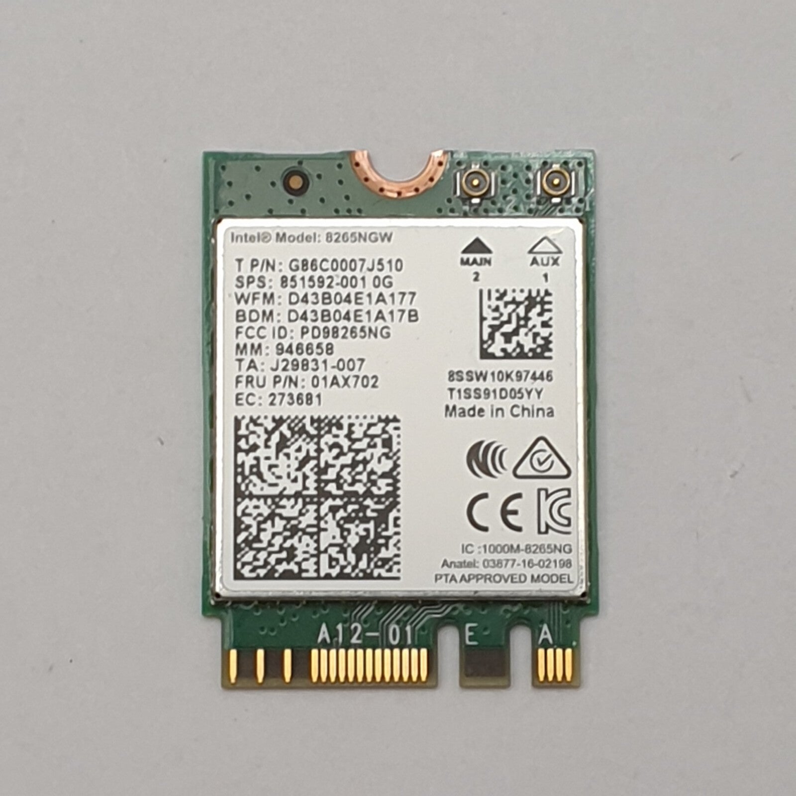 Lenovo ThinkPad X1 Carbon 6th Gen Intel 8265NGW WLAN Karte WiFi Modul