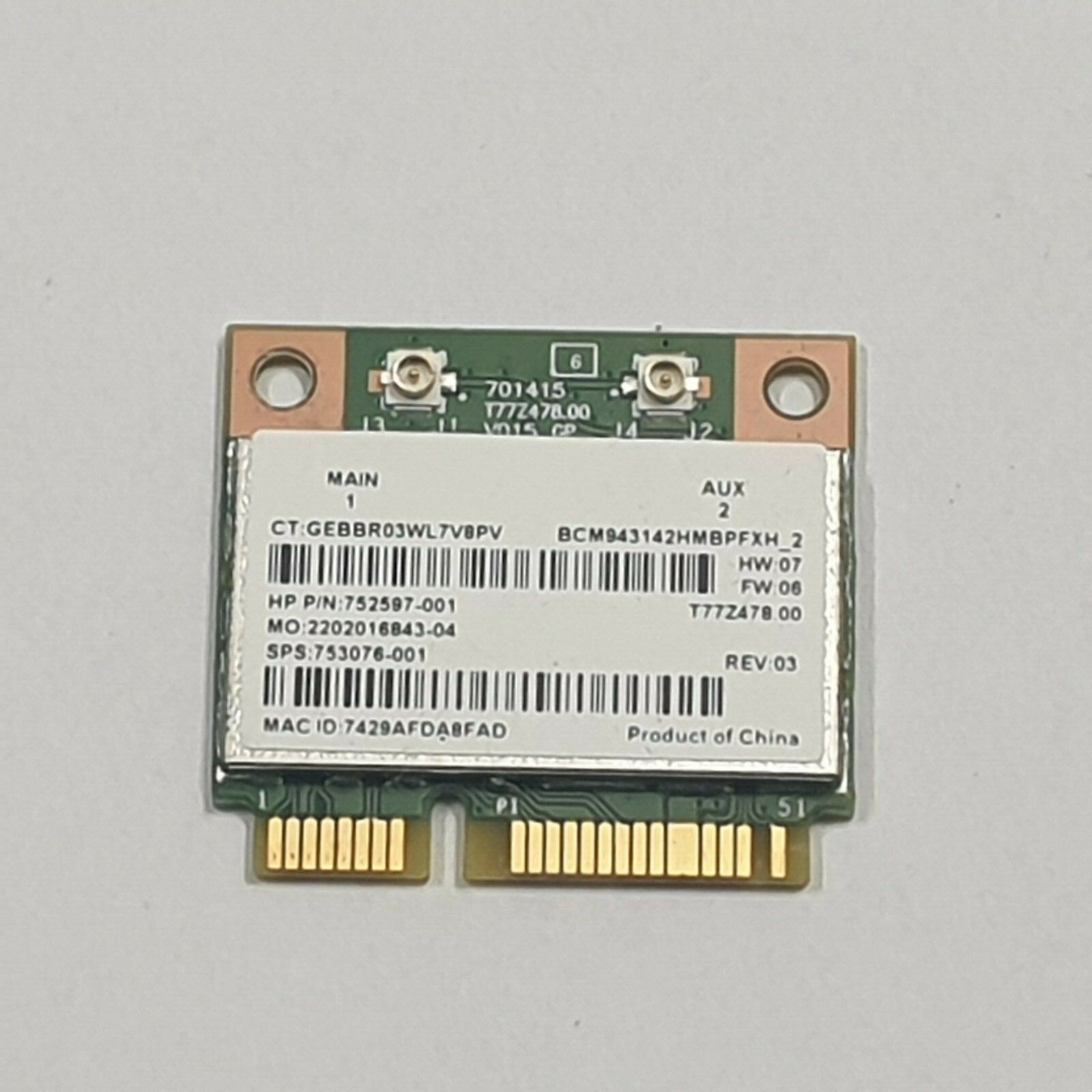 HP Pavilion 13-a187no WLAN Karte Wifi Broadcom BCM943142HM Wireless Network Card
