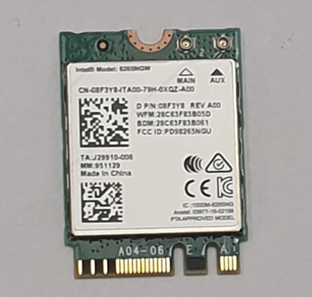 Dell Latitude 5480 WLAN Karte Wifi Intel 8265NGW M2 Wireless Card
