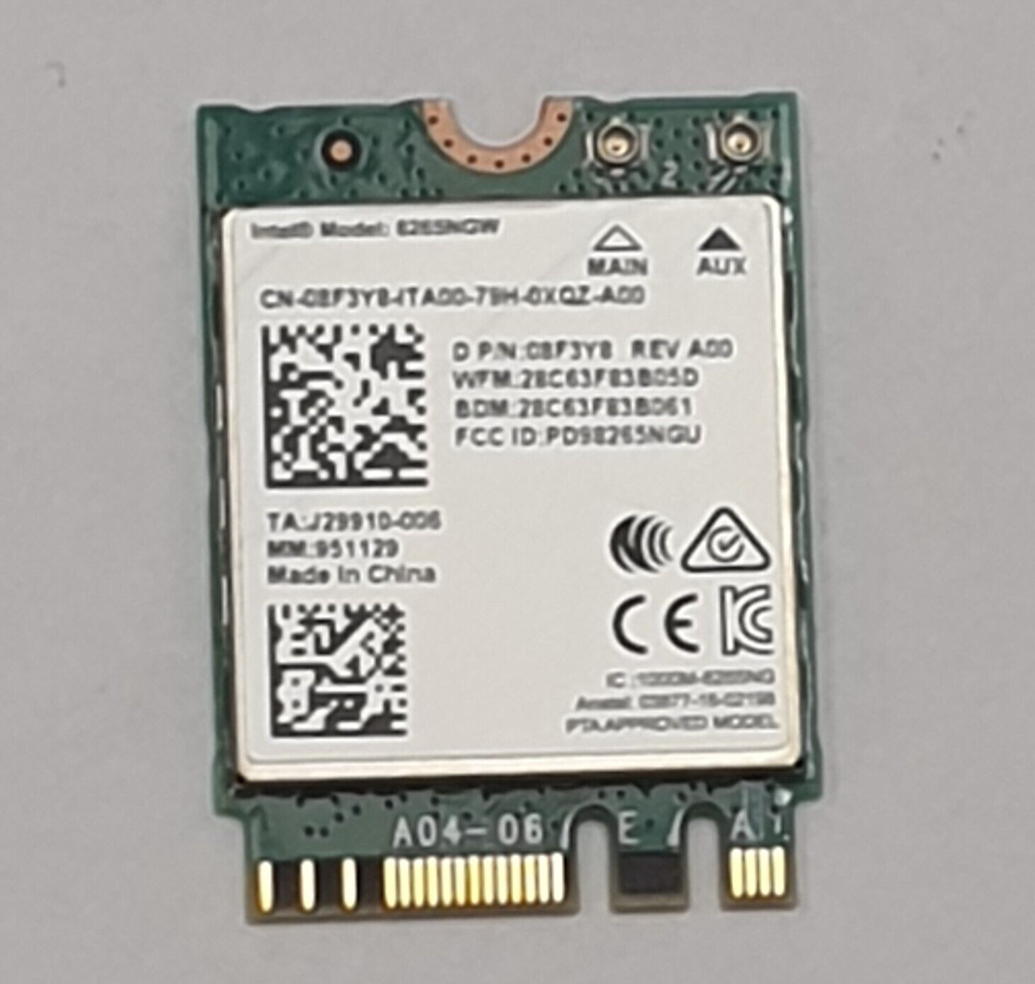 Dell Latitude 5480 WLAN Karte Wifi Intel 8265NGW M2 Wireless Card