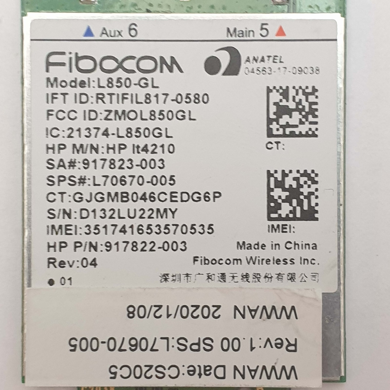 HP EliteBook 845 G7 Fibocom L850 GL LTE WWAN 4G M.2 Modul Karte