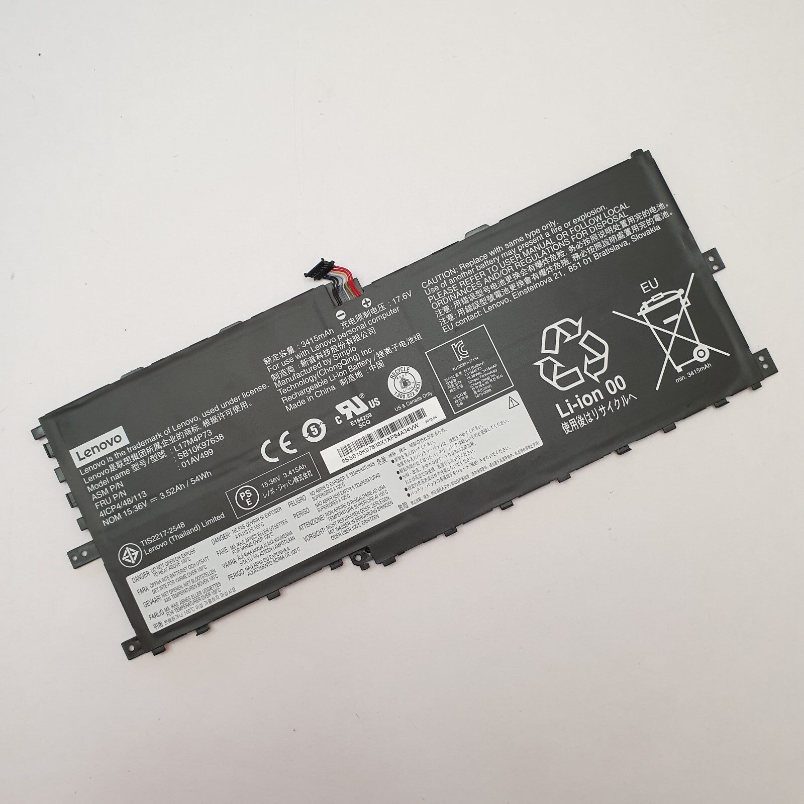 Lenovo ThinkPad X1 Yoga G3 Original Akku 3415mAh Li-ion Battery Pack