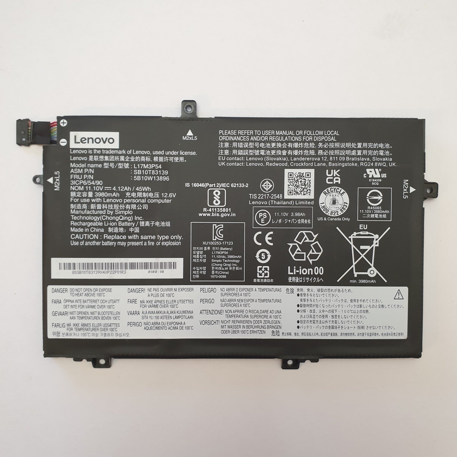 Lenovo ThinkPad L14 Gen 2 G2 Original Akku 3980 mAh Li-ion Battery