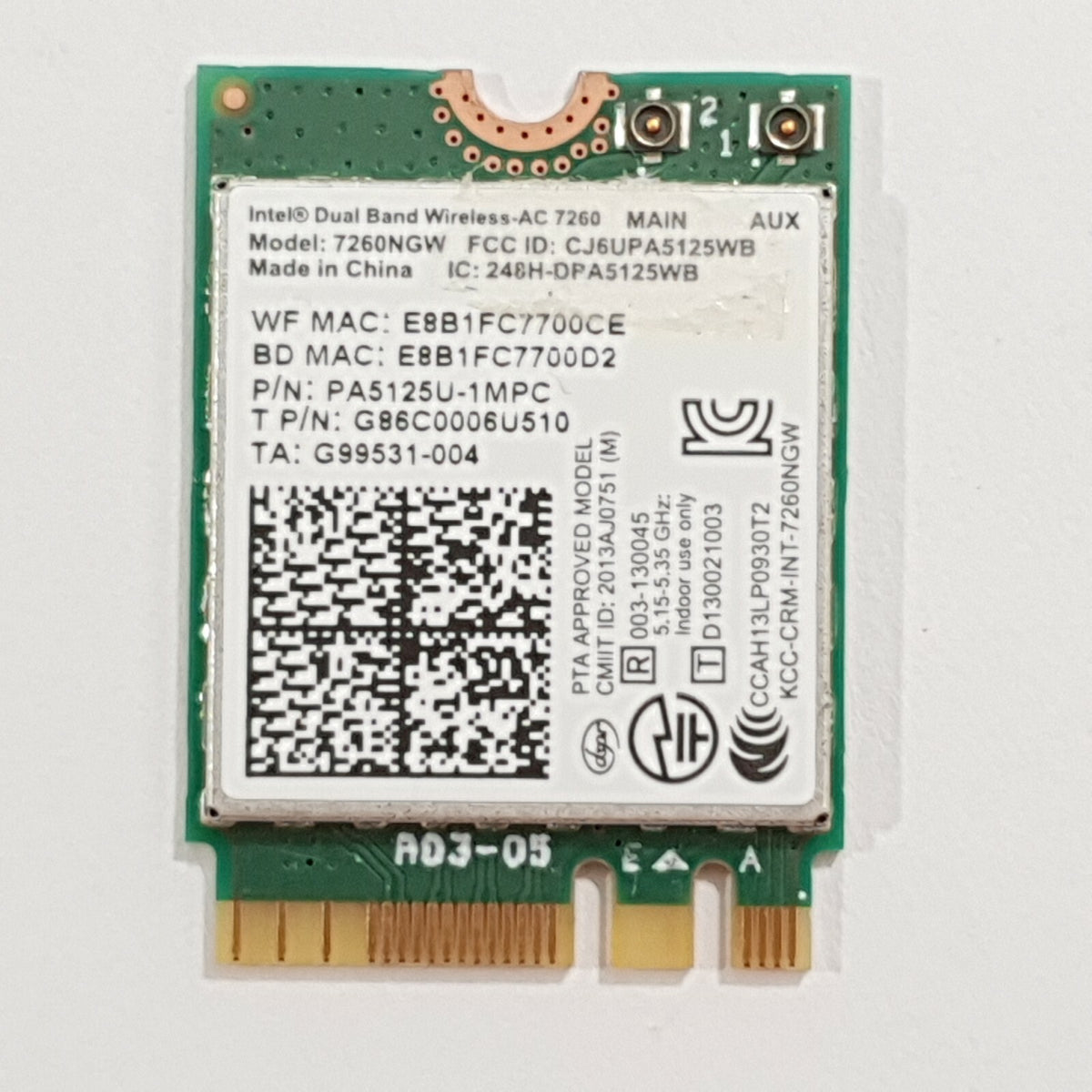 Toshiba Tecra Z40-A Serie WLAN Karte Intel 7260NGW Wireless AC WiFi Modul