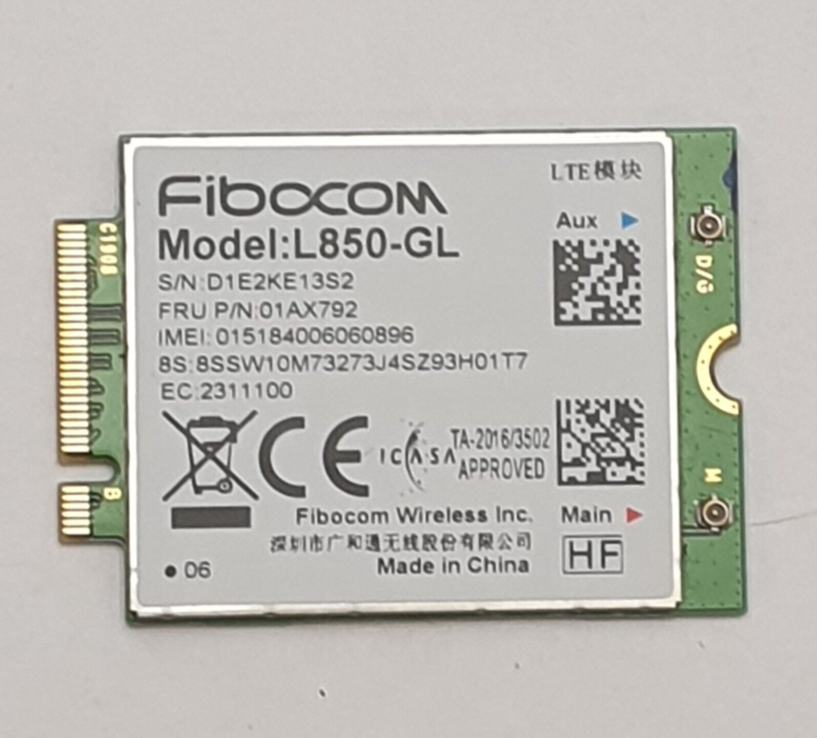 Lenovo ThinkPad T480 WWAN Karte 4G Fibocom L850-GL LTE Modul 01AX792
