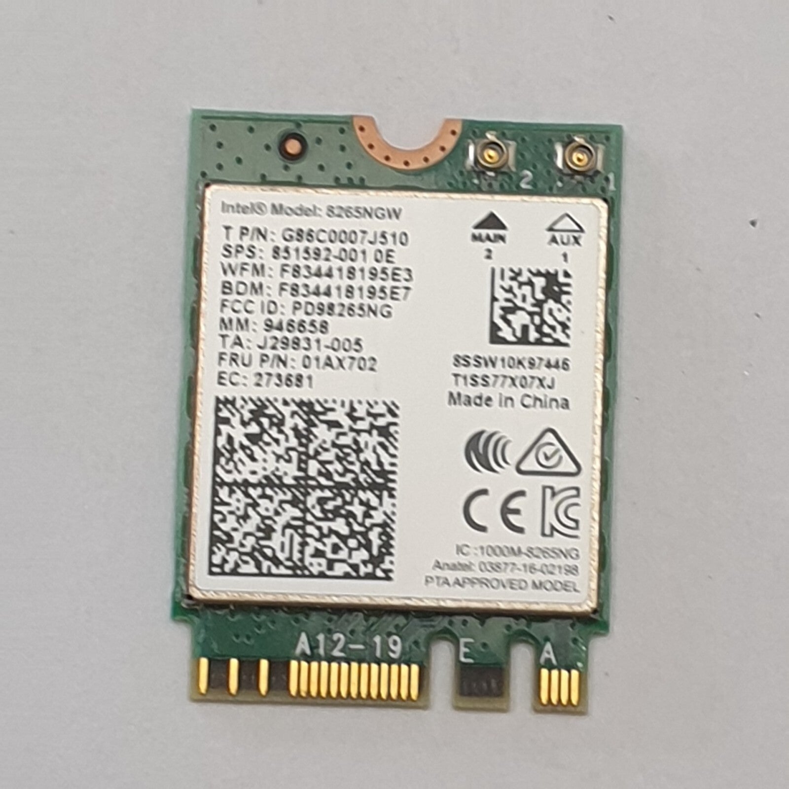 HP Elite X2 1012 G2 WLAN Intel 8265NGW WLAN Karte WiFi Bluetooth Modul