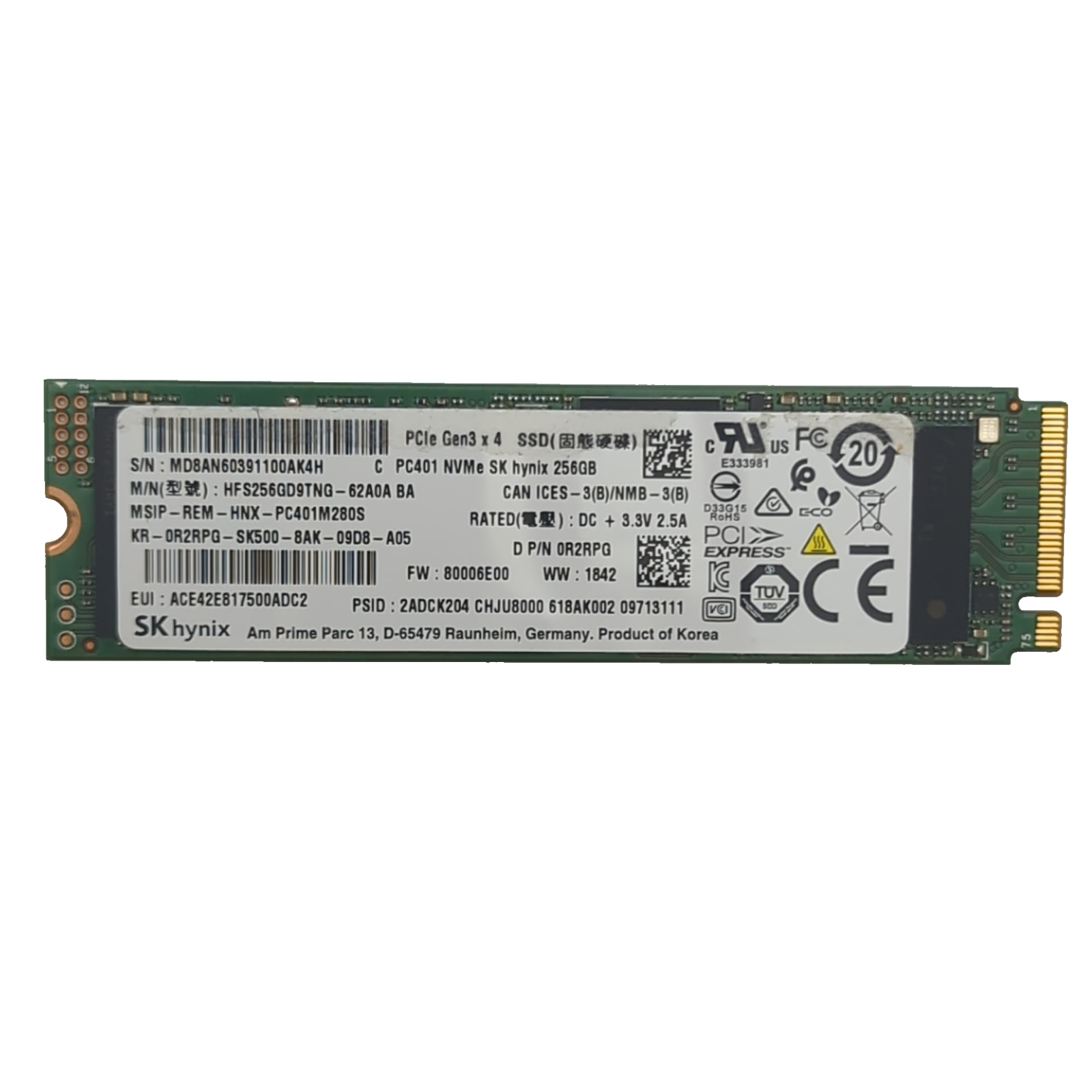 SK hynix PC401 256GB M.2 NVMe SSD PCIe Gen3 x4 2280 Interne SSD